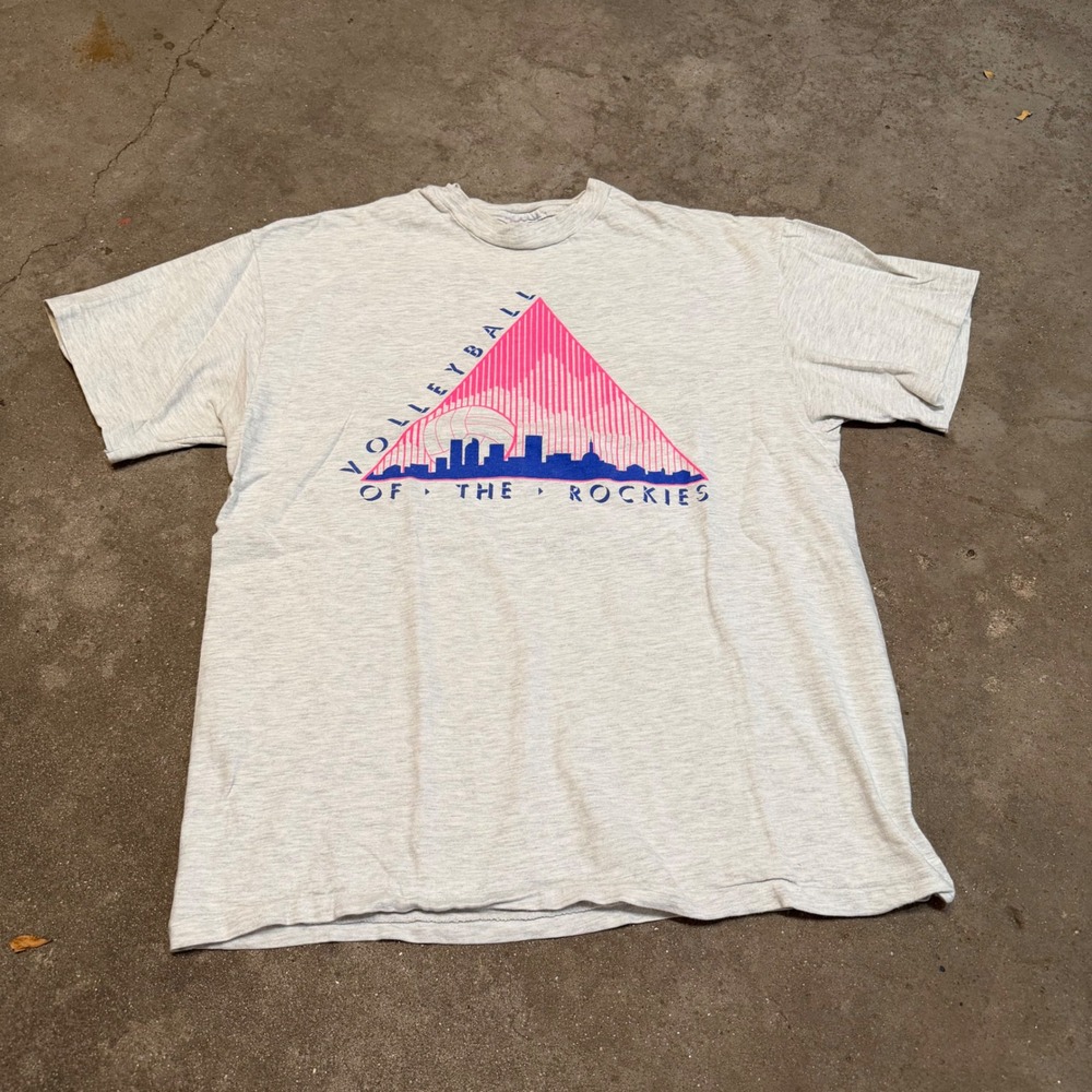 Vintage T-Shirt Mens Large Gray Volleyball of the Rockies Single Stitch Hanes